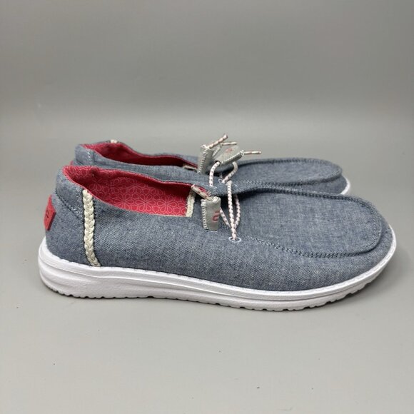 Hey Dude Wendy Chambray Braid Indigo Sneakers Slip On Shoes Women's Size 7 - Picture 1 of 9
